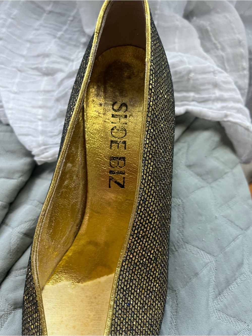 Gold and Black Glitter Flat Pump by